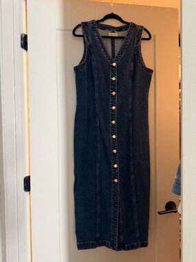 Madewell V-Neck Sleeveless Midi Denim Dress - Dark Blue Wash